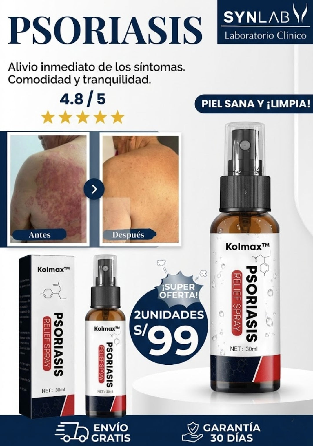 Spray Psoriasis - Elmina hongos, tiña, dermatitis de la piel